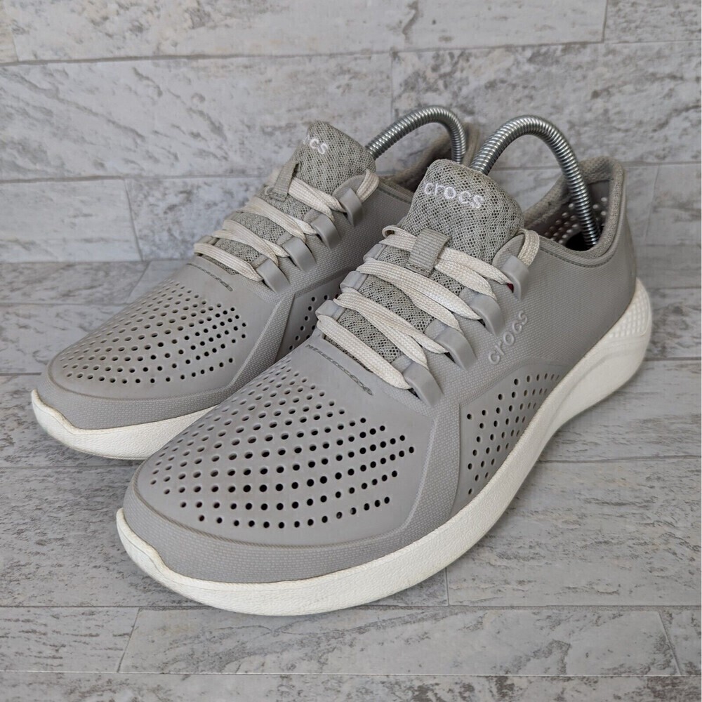 Lite Ride Pacer By Crocs 205234 Ladies Size 10 Grey White Lace Up Low Top - Picture 2 of 10
